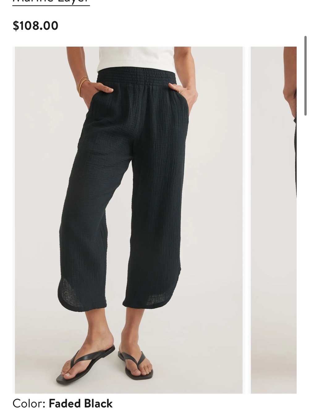 Marine Layer Faded Black Cropped Gauze Wide-Leg Pants